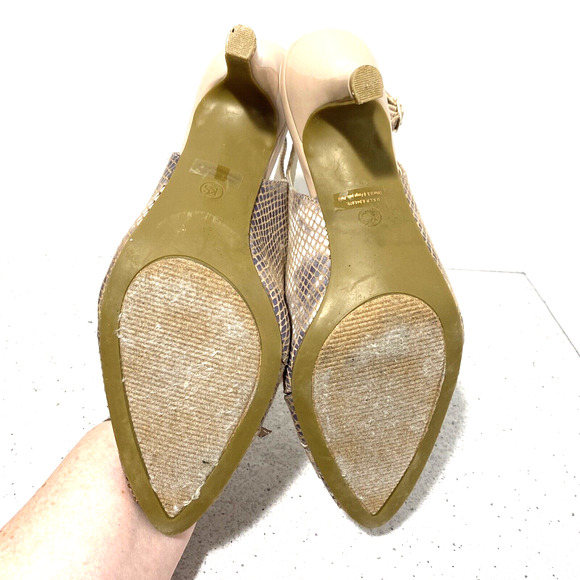 Karen Scott Glennaf slingback pumps US 8M faux snakeskin tan uppers dressy shoe - Picture 8 of 11